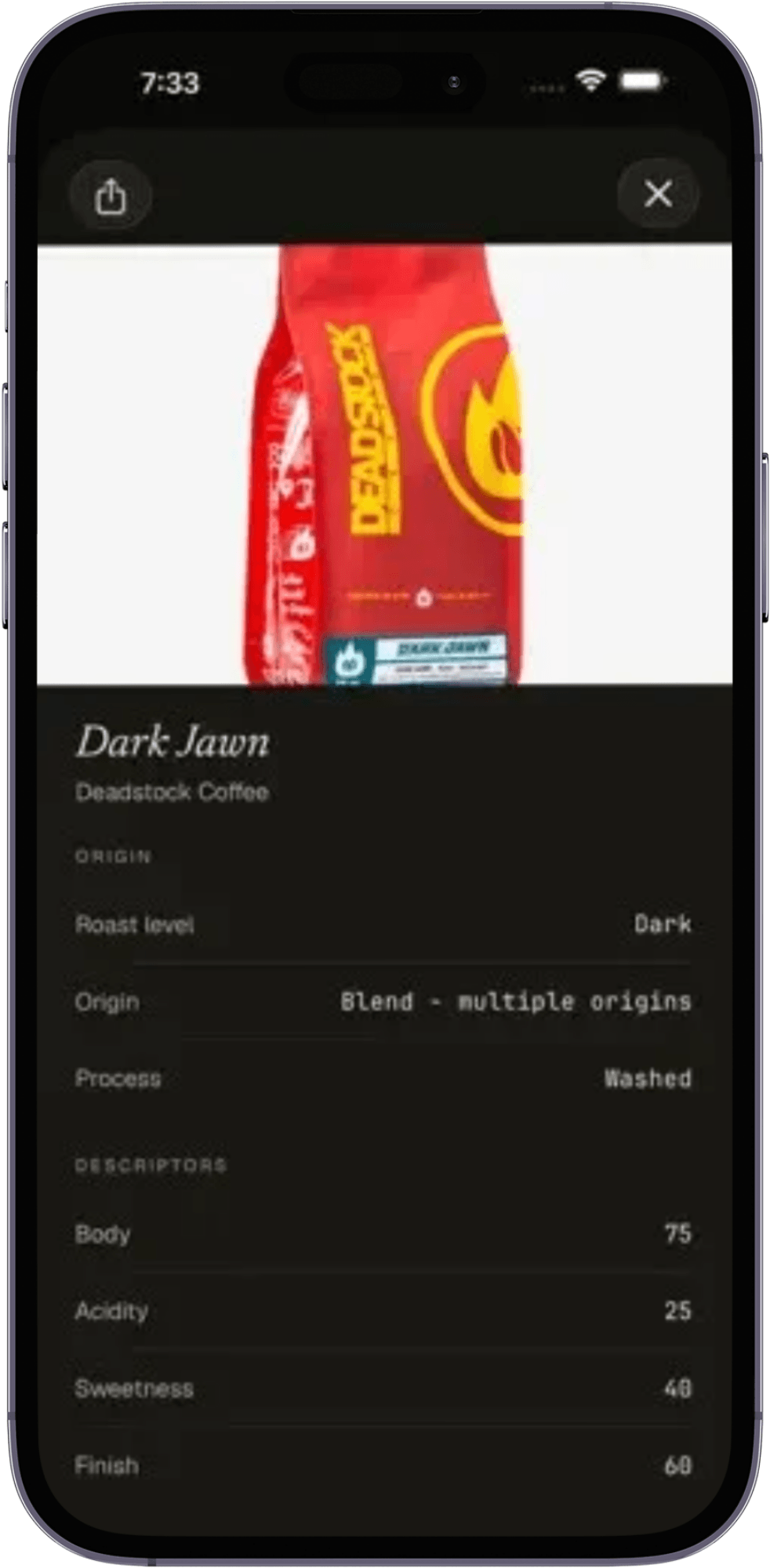 Scan result — Dark Jawn flavor notes