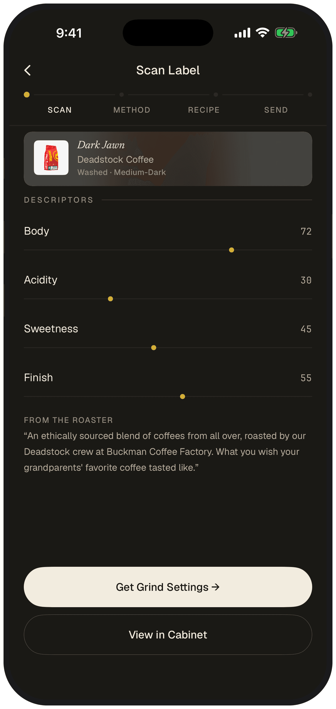 Scan result — Dark Jawn flavor notes
